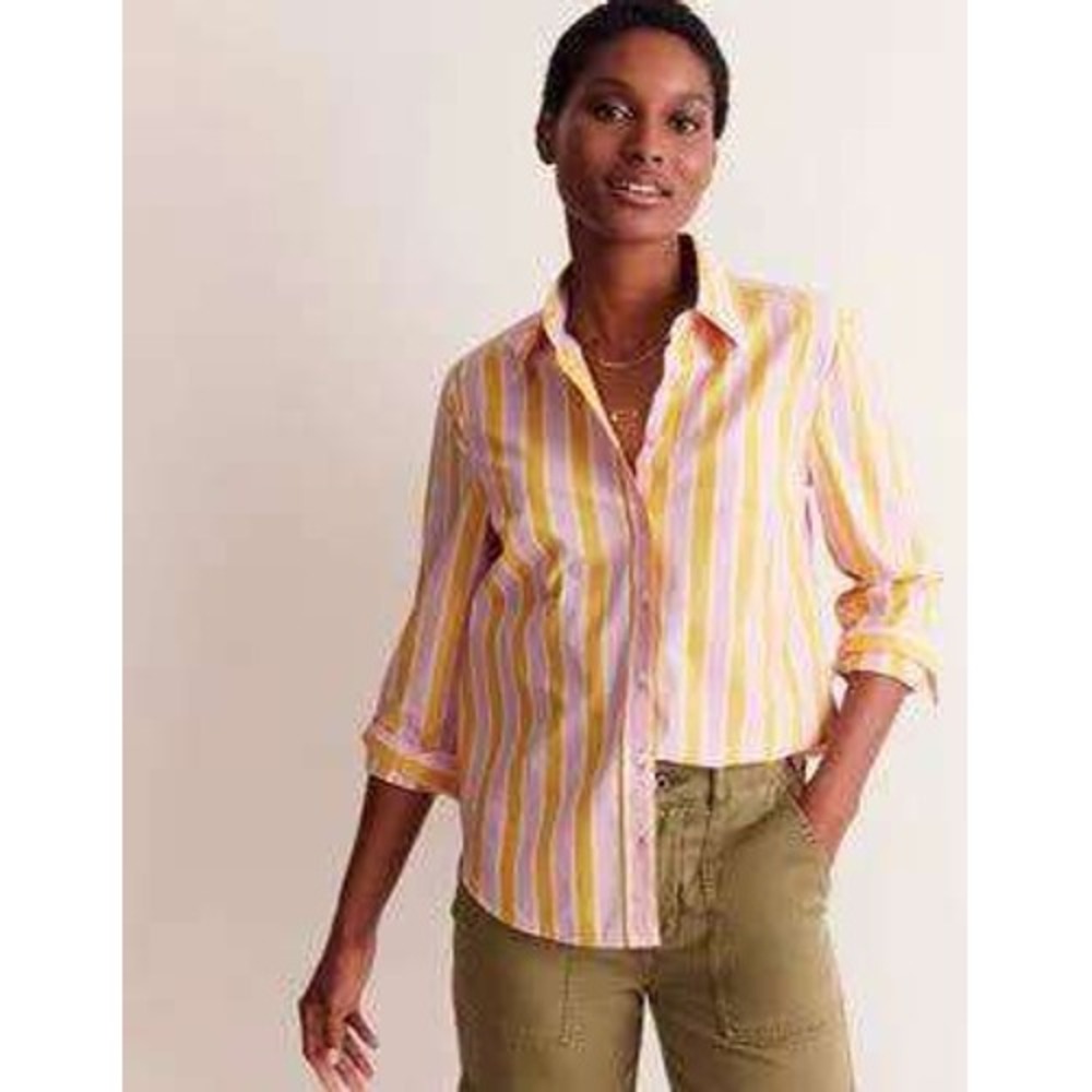 Boden Womens Pink Yellow Striped Sienna Cotton Shirt Down Button Size 0R